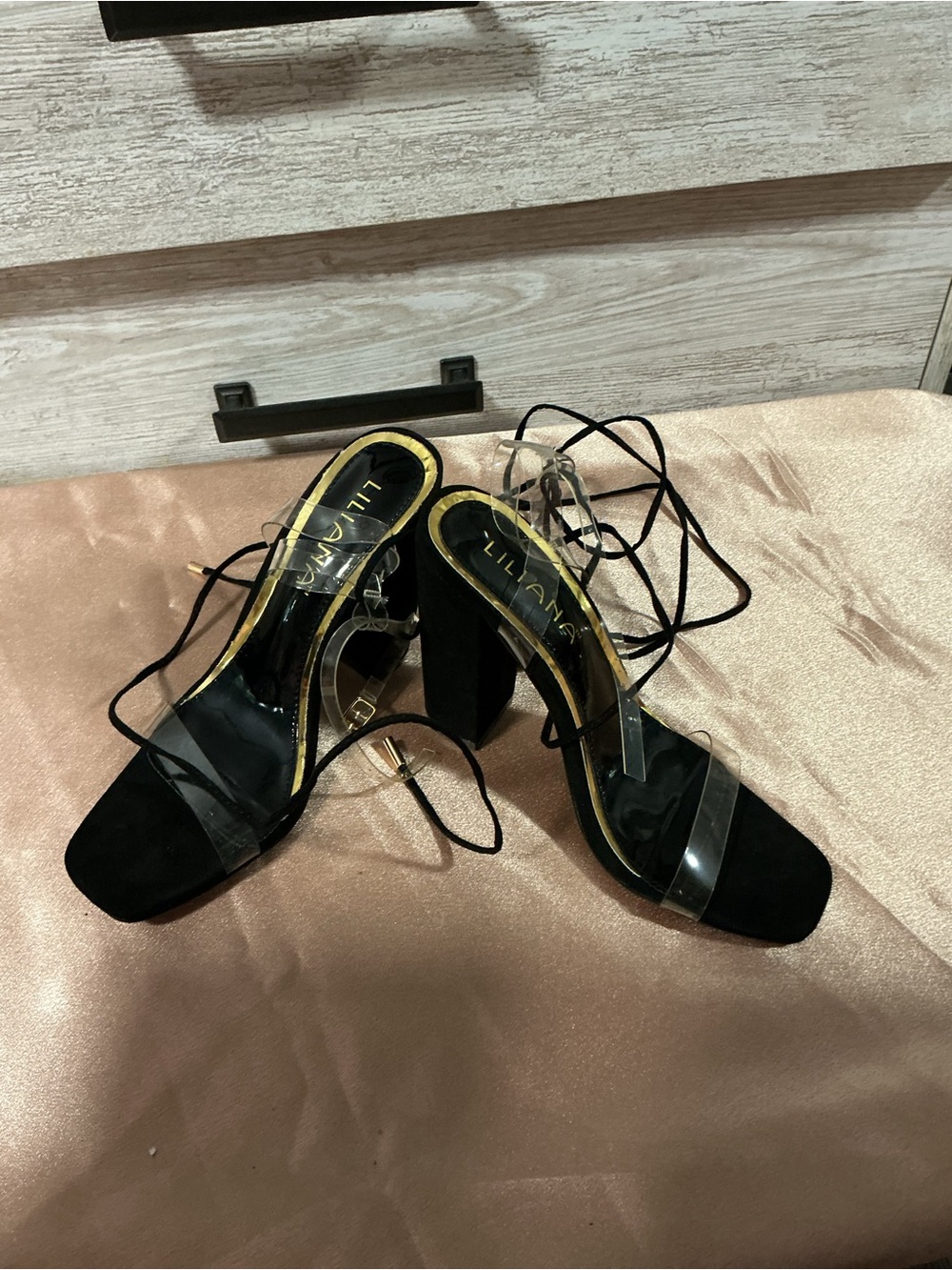 Liliana Black Clear Strap Lace-Up Block Heels